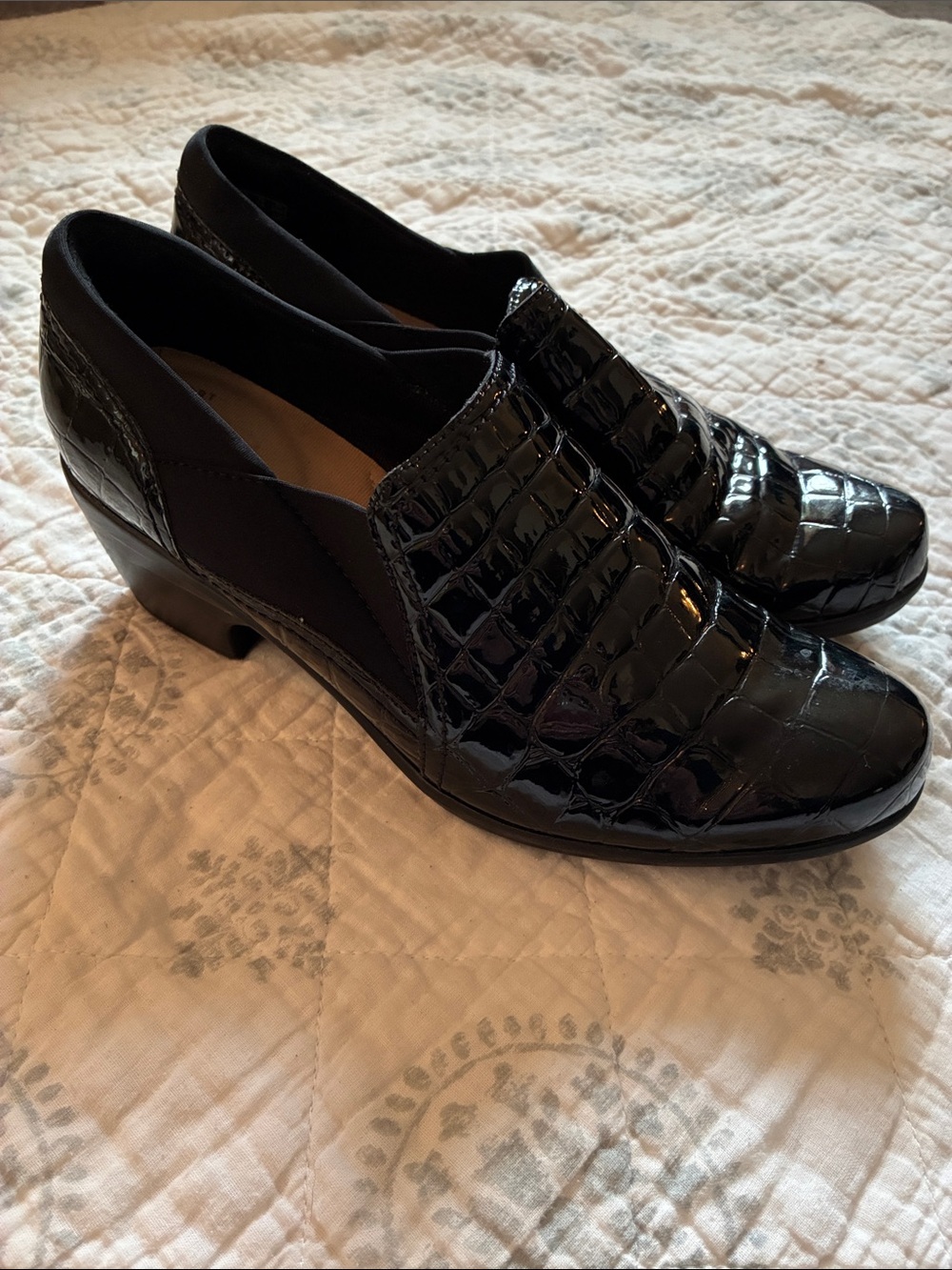 Clarks Black Croc-Embossed Slip-On Loafers